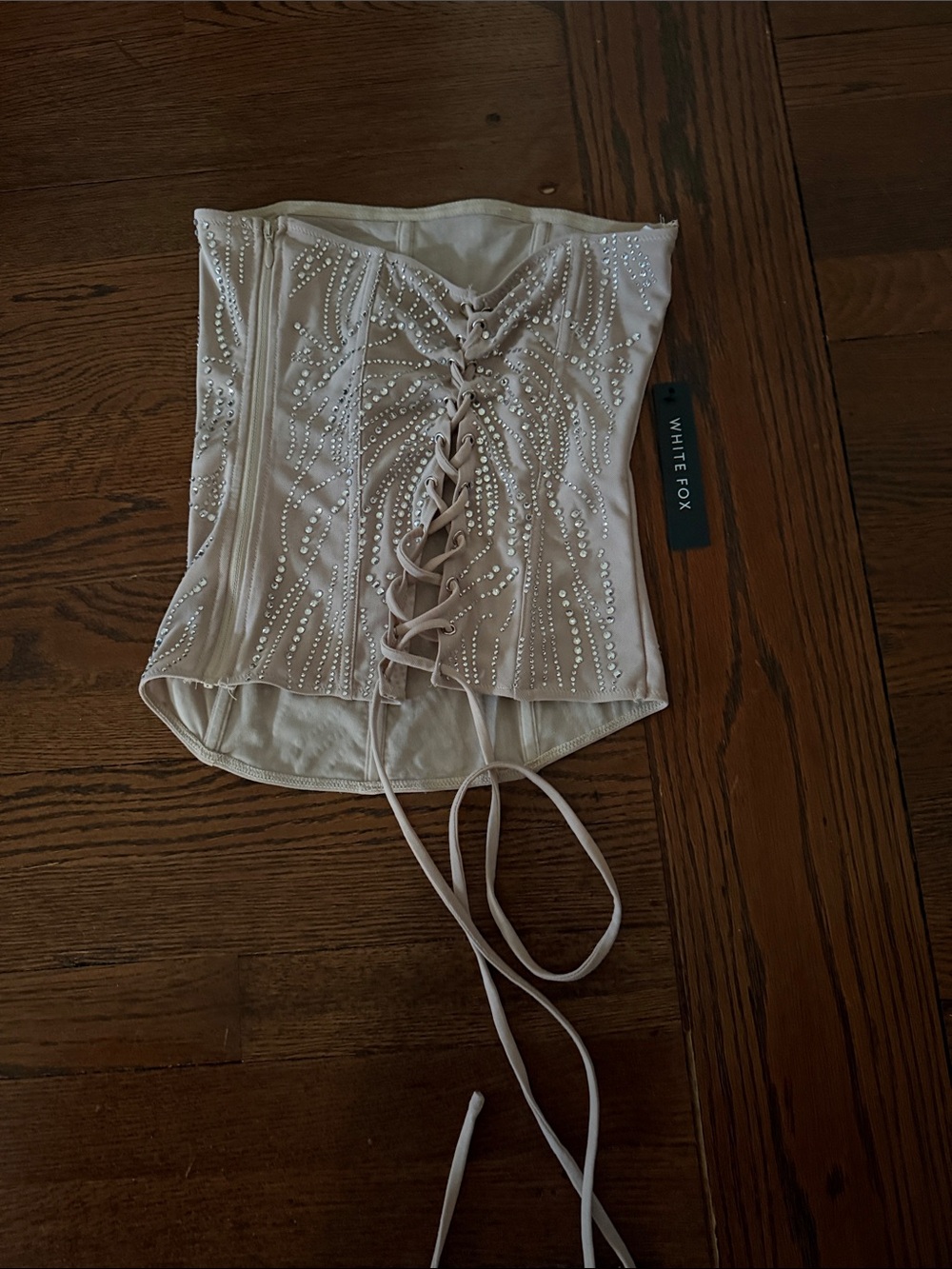 White Fox Strapless Beaded Bustier Top in Champagne - Picture 2 of 5